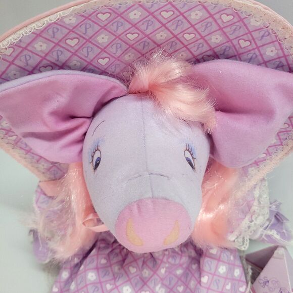 Pretty Piggies Hallmark Prissy Pig Plush 11" Southern Bell Purple Pink Tomy 1989 - Picture 4 of 16